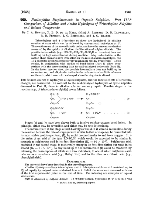 960. Nucleophilic displacements in organic sulphites. Part III. Comparison of alkaline and acidic hydrolyses of trimethylene sulphite and related compounds