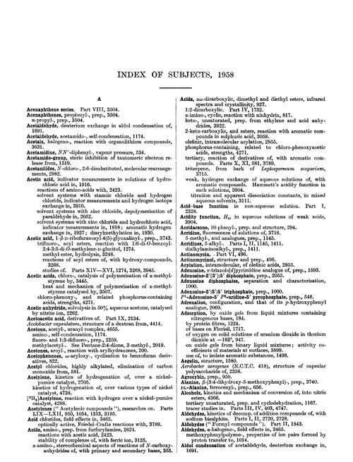 Index of subjects, 1958