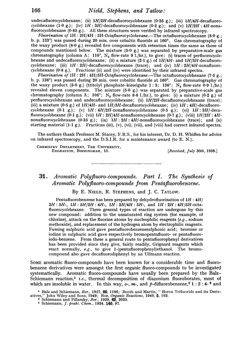 31. Aromatic polyfluoro-compounds. Part I. The synthesis of aromatic polyfluoro-compounds from pentafluorobenzene
