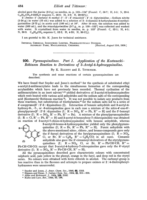 100. Pyranoquinolines. Part I. Application of the Kostanecki–Robinson reaction to derivatives of 3-acetyl-4-hydroxyquinoline