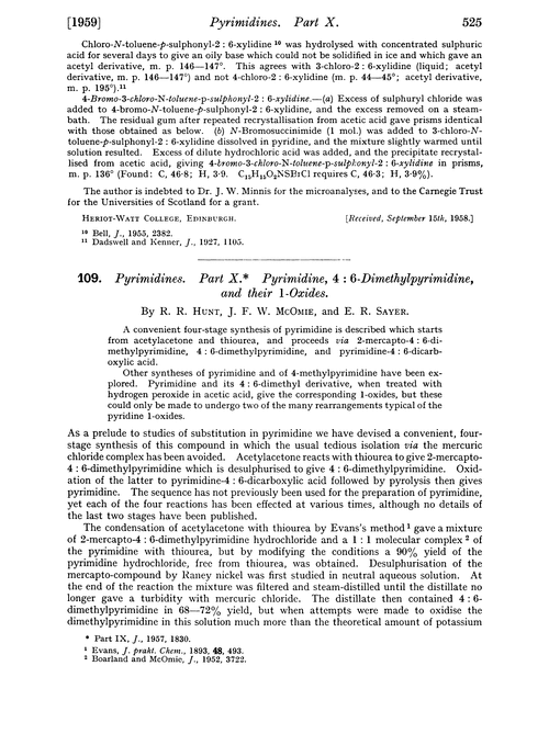 109. Pyrimidines. Part X. Pyrimidine, 4 : 6-dimethylpyrimidine, and their 1-oxides