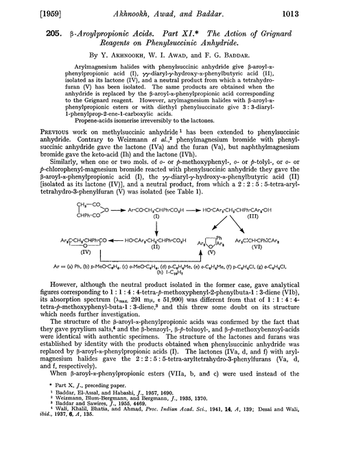 205. β-Aroylpropionic acids. Part XI. The action of Grignard reagents on phenylsuccinic anhydride