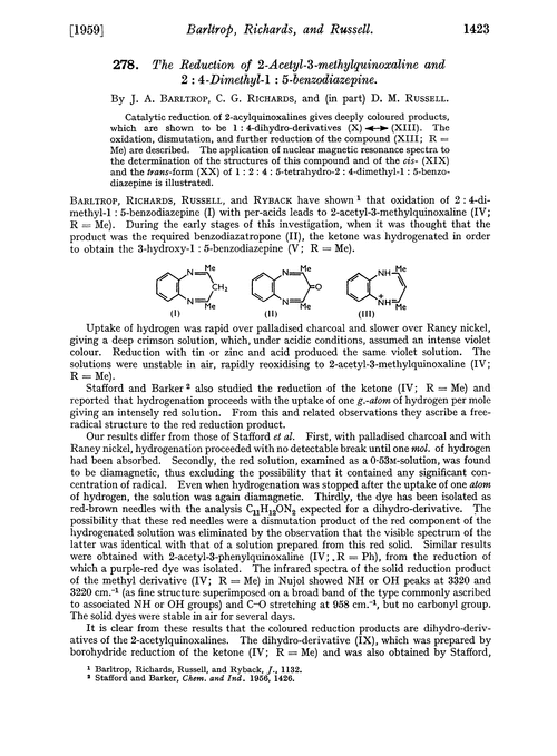 278. The reduction of 2-acetyl-3-methylquinoxaline and 2 : 4-dimethyl-1 : 5-benzodiazepine
