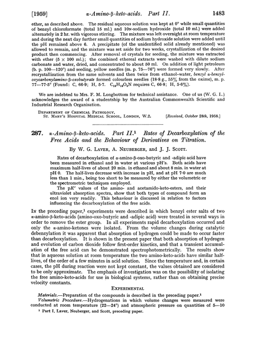 287. α-Amino-β-keto-acids. Part II. Rates of decarboxylation of the free acids and the behaviour of derivatives on titration