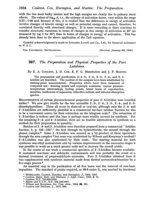 387. The preparation and physical properties of the pure lutidines