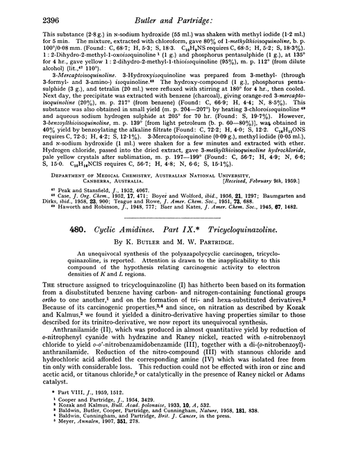 480. Cyclic amidines. Part IX. Tricycloquinazoline