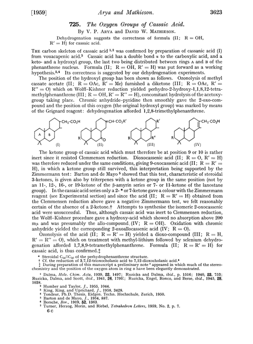 725. The oxygen groups of cassaic acid
