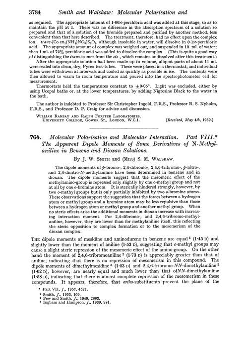 764. Molecular polarisation and molecular interaction. Part VIII. The apparent dipole moments of some derivatives of N-methyl-aniline in benzene and dioxan solutions