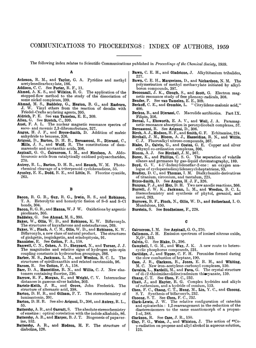 Communications to Proceedings: index of authors, 1959