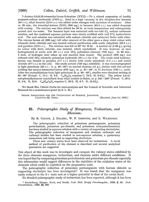 15. Polarographic study of manganese, technetium, and rhenium