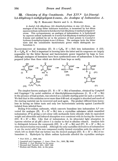 32. Chemistry of hop constituents. Part XIV. 2,4-Diacetyl-3,4-dihydroxy-5-methylcyclopent-2-enone, an analogue of isohumulone A