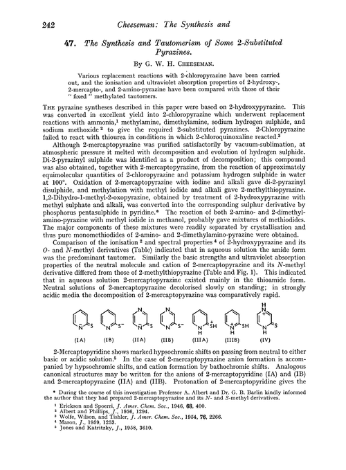47. The synthesis and tautomerism of some 2-substituted pyrazines