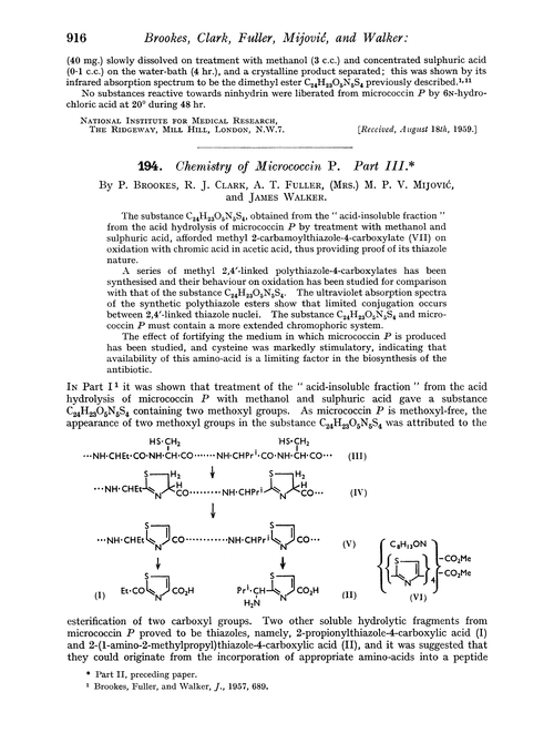 194. Chemistry of micrococcin P. Part III