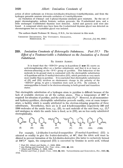 210. Ionization constants of heterocyclic substances. Part IV. The effect of a tautomerizable α-substituent on the ionization of a second substituent