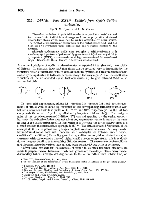 212. Dithiols. Part XXI. Dithiols from cyclic trithiocarbonates