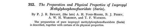 312. The preparation and physical properties of isopropyl methylphosphonofluoridate (Sarin)