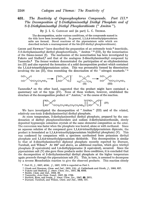 451. The reactivity of organophosphorus compounds. Part III. The decomposition of 2-diethylaminoethyl diethyl phosphate and of S-2-diethylaminoethyl diethyl phosphorothioate (“ Amiton ”)