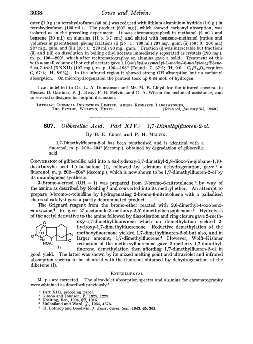 607. Gibberellic acid. Part XIV. 1,7-Dimethylfluoren-2-ol