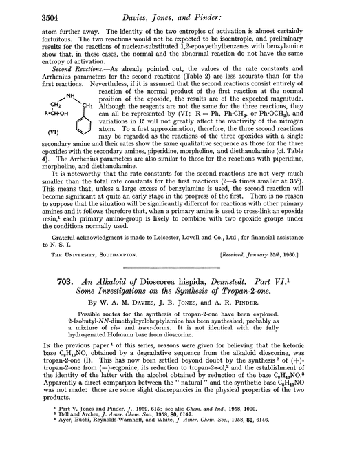 703. An alkaloid of Dioscorea hispida, dennstedt. Part VI. Some investigations on the synthesis of tropan-2-one