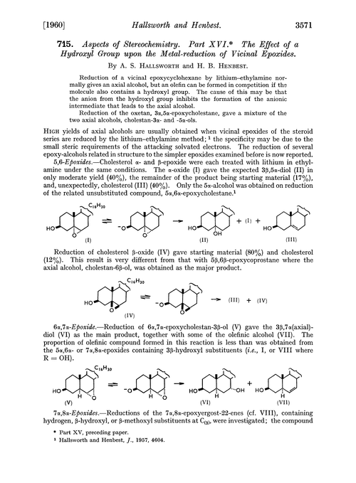 715. Aspects of stereochemistry. Part XVI. The effect of a hydroxyl group upon the metal-reduction of vicinal epoxides