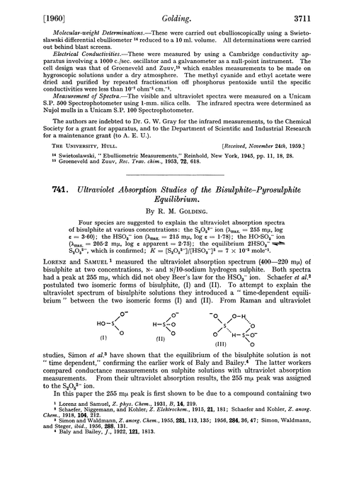741. Ultraviolet absorption studies of the bisulphite–pyrosulphite equilibrium