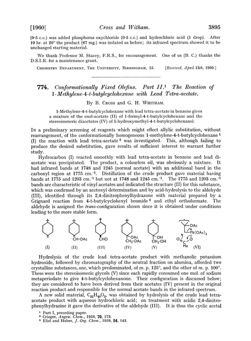 774. Conformationally fixed olefins. Part II. The reaction of 1-methylene-4-t-butylcyclohexane with lead tetra-acetate