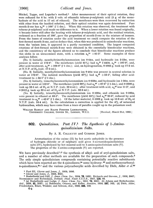 802. Quinolizines. Part IV. The synthesis of 1-aminoquinolizinium salts