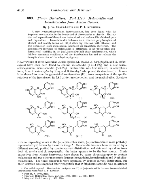 803. Flavan derivatives. Part III. Melacacidin and isomelacacidin from acacia species