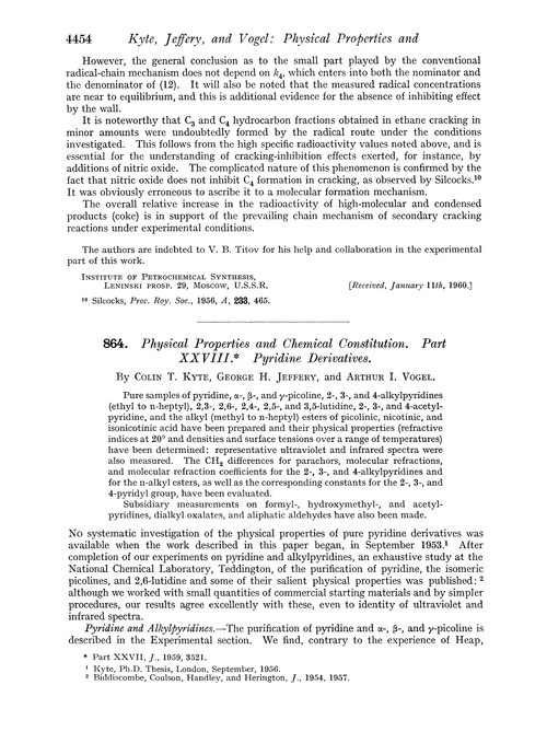 864. Physical properties and chemical constitution. Part XXVIII. Pyridine derivatives