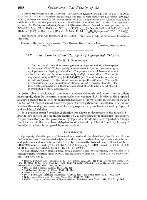 902. The kinetics of the pyrolysis of cyclopentyl chloride