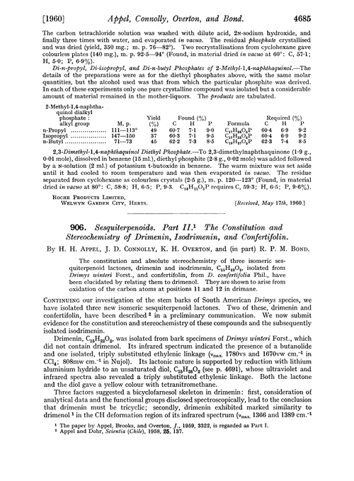 906. Sesquiterpenoids. Part II. The constitution and stereochemistry of drimenin, isodrimenin, and confertifolin