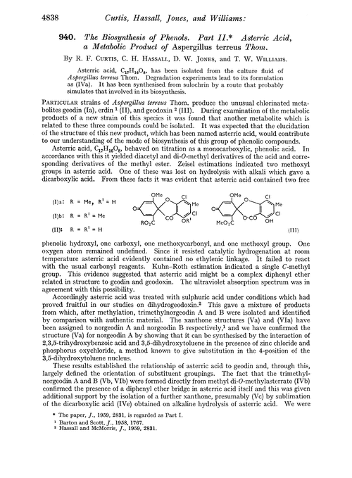 940. The biosynthesis of phenols. Part II. Asterric acid, a metabolic product of aspergillus terreus thom