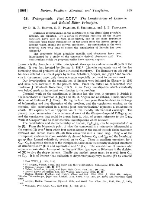 48. Triterpenoids. Part XXV. The constitutions of limonin and related bitter principles