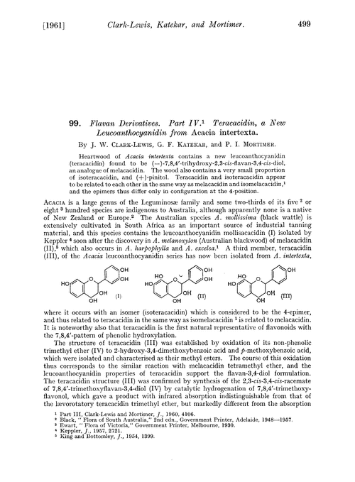 99. Flavan derivatives. Part IV. Teracacidin, a new leucoanthocyanidin from Acacia intertexta