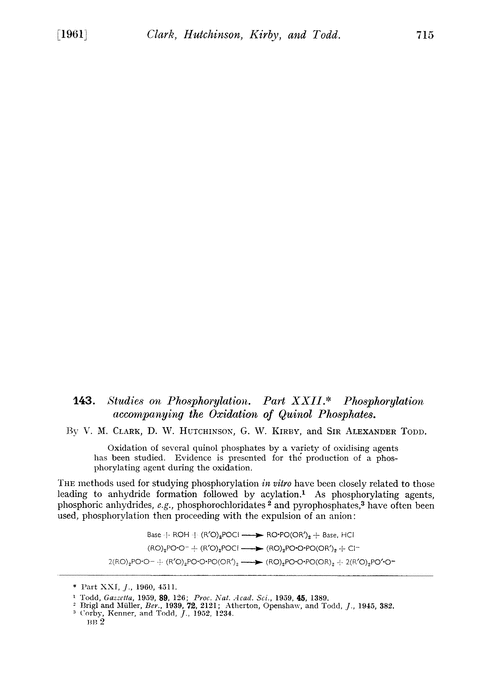 143. Studies on phosphorylation. Part XXII. Phosphorylation accompanying the oxidation of quinol phosphates