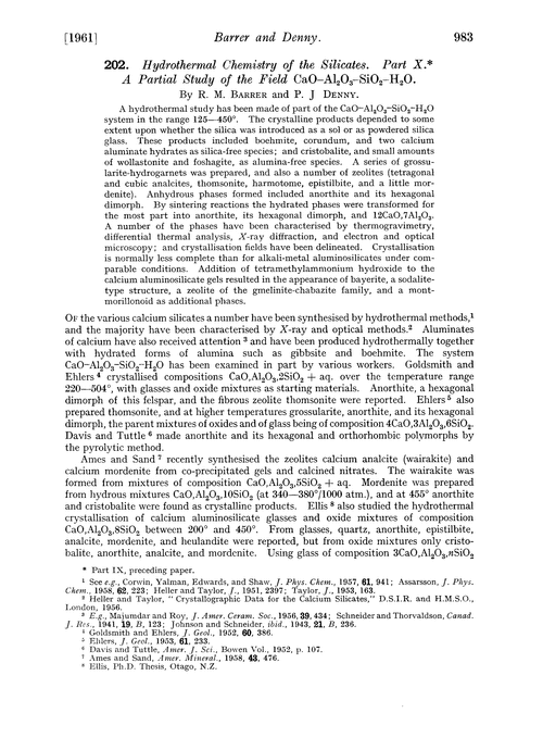 202. Hydrothermal chemistry of the silicates. Part X. A partial study of the field CaO–Al2O3–SiO2–H2O