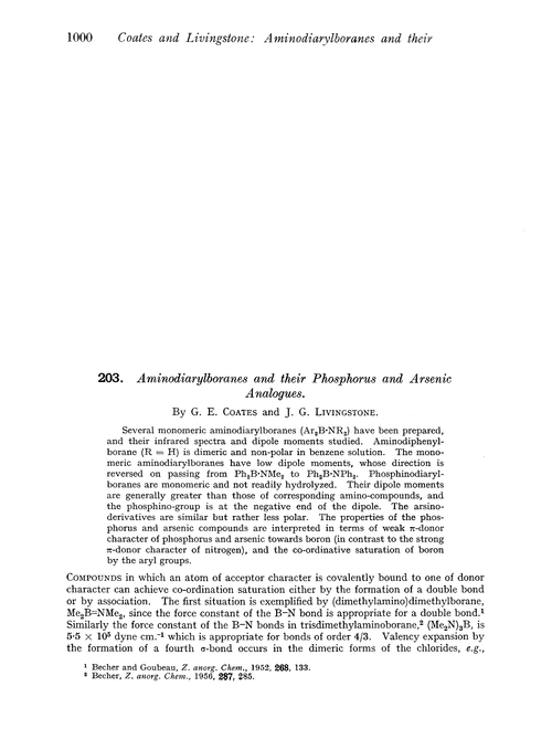 203. Aminodiarylboranes and their phosphorus and arsenic analogues