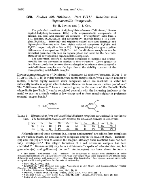 289. Studies with dithizone. Part VIII. Reactions with organometallic compounds