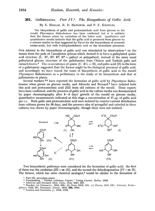 361. Gallotannins. Part IV. The biosynthesis of gallic acid