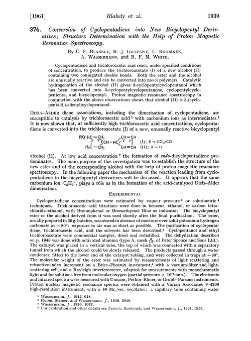 374. Conversion of cyclopentadiene into new bicyclopentyl derivatives; structure determination with the help of proton magnetic resonance spectroscopy