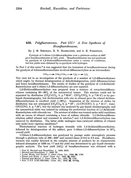418. Polyfluoroarenes. Part III. A new synthesis of hexafluorobenzene