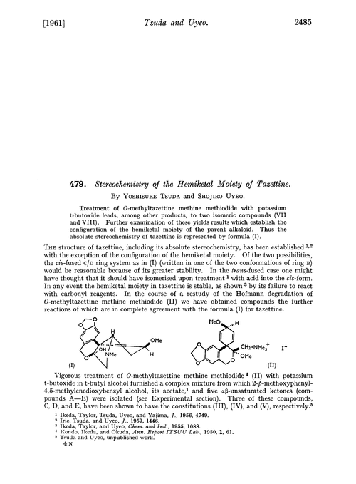 479. Stereochemistry of the hemiketal moiety of tazettine