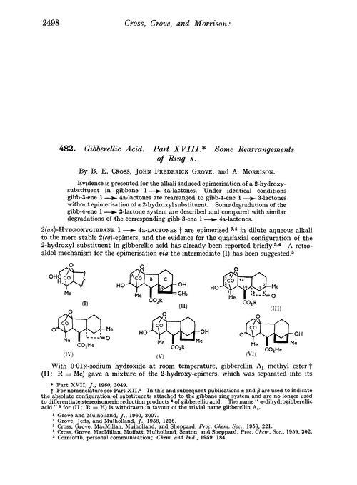 482. Gibberellic acid. Part XVIII. Some rearrangements of ring A