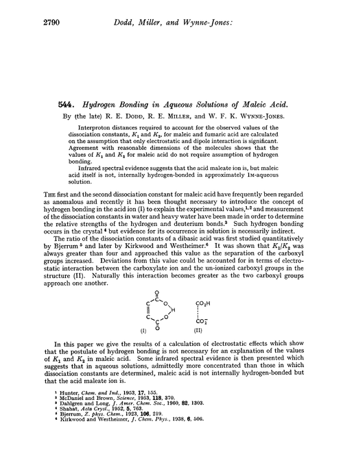 544. Hydrogen bonding in aqueous solutions of maleic acid