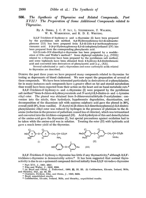 556. The synthesis of thyroxine and related compounds. Part XVII. The preparation of some additional compounds related to thyroxine