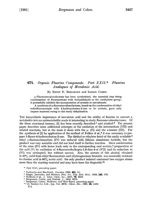 671. Organic fluorine compounds. Part XXII. Fluorine analogues of mevalonic acid
