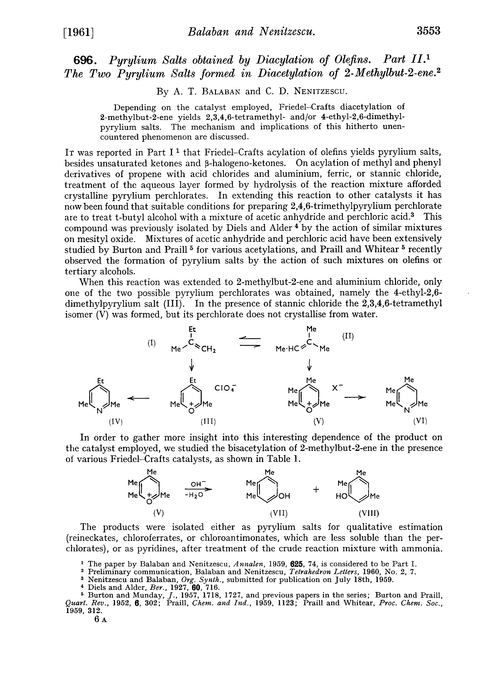 696. Pyrylium salts obtained by diacylation of olefins. Part II. The two pyrylium salts formed in diacetylation of 2-methylbut-2-ene