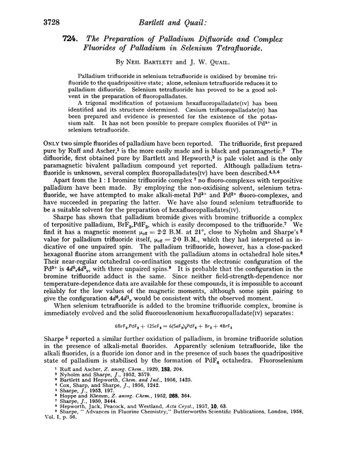 724. The preparation of palladium difluoride and complex fluorides of palladium in selenium tetrafluoride