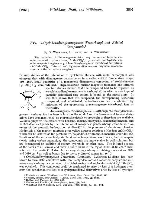 738. π-Cyclohexadienylmanganese tricarbonyl and related compounds
