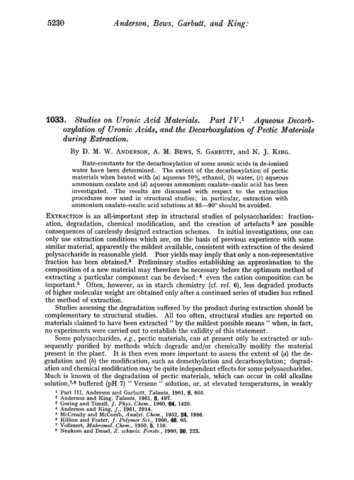 1033. Studies on uronic acid materials. Part IV. Aqueous decarboxylation of uronic acids, and the decarboxylation of pectic materials during extraction